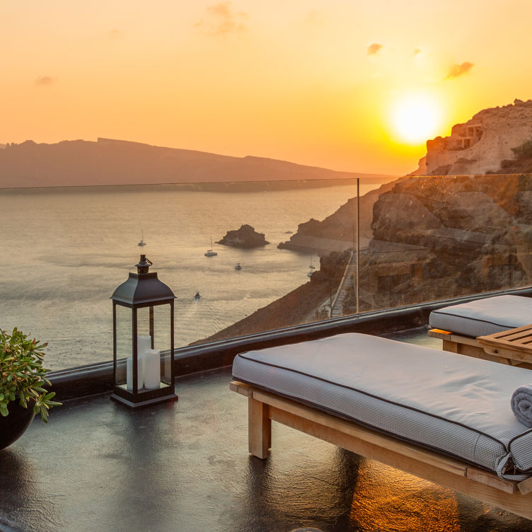 Amazing view from the private hot tub offered from Nostos Apartments in Oia Santorini
